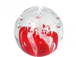 Dekokugel-Briefbeschwerer 9 cm, Blume rot - weiss